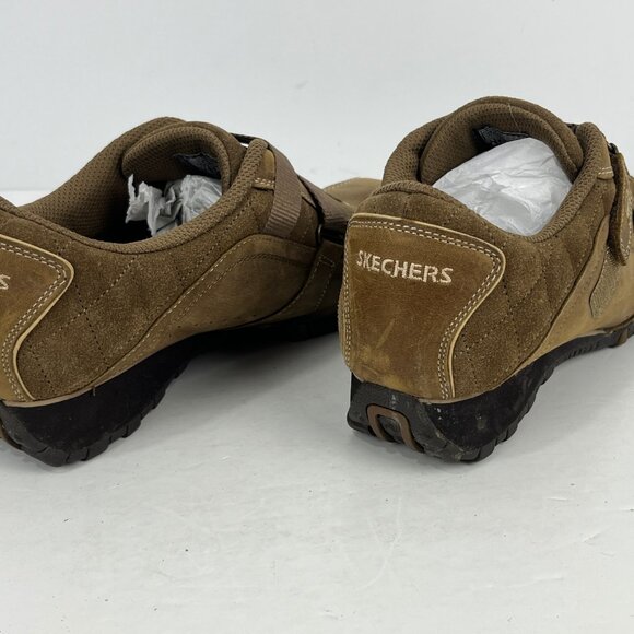 Skechers Sneaker Size 8 Brown Leather Low Top Round Toe Hook Loop Flat Heel - Picture 4 of 6